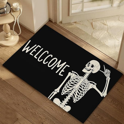 Indoor Rugs for Entryway,Gothic Skeleton Welcome Mat for Home,Halloween Skull Low Profile Entrance Rugs Non-Slip Doormats for Back Door Patio, Porch,Home Stairway,30 x 17 Inch