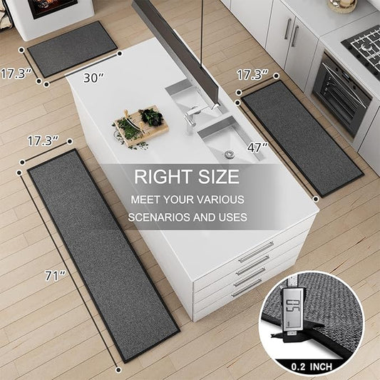 Kitchen Mat 1 PCS, Cushioned Non Slip Rugs for Kitchen Floor, Absorbent Runner Comfort Standing Mats Washable for Kitchen, Office, Home, 17.3"x30" (Black)