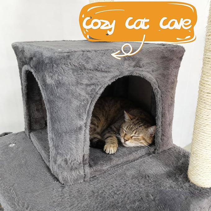 Cat Tree, 68-Inch Cat Tower for Indoor Cats, Plush Multi-Level Cat Condo with 7 Scratching Posts, 2 Perches, 2 Caves, Hammock (Darkgray)