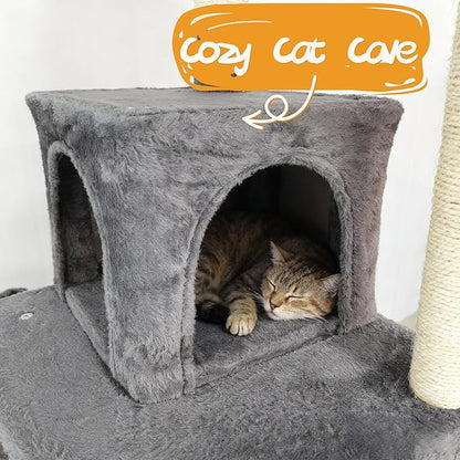 Cat Tree, 68-Inch Cat Tower for Indoor Cats, Plush Multi-Level Cat Condo with 7 Scratching Posts, 2 Perches, 2 Caves, Hammock (Darkgray)