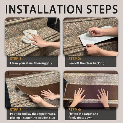 Nonslip Stair Treads Wooden Steps, 15 PCS 30" x 8" Safety Rug Slip Resistant Runner with Reusable Adhesive, Carpet Landing Mat for Family Elders Pets Soft Stair Mats Indoor (Mocha)