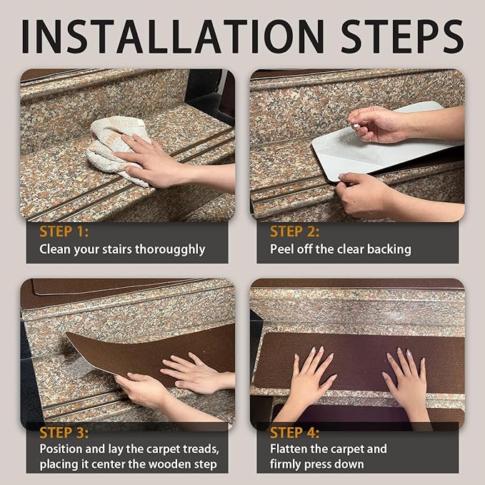 Nonslip Stair Treads Wooden Steps, 15 PCS 30" x 8" Safety Rug Slip Resistant Runner with Reusable Adhesive, Carpet Landing Mat for Family Elders Pets Soft Stair Mats Indoor (Dark Grey)