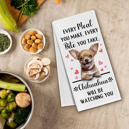 Chihuahua Gifts Kitchen Towels, Funny Dog Tea Dish Towels for Kitchen Decorative, Chihuahua Dog Lovers Gifts for Women, Every Meal You Make Every Bite You Take Hand Towel, 16x24 Inch