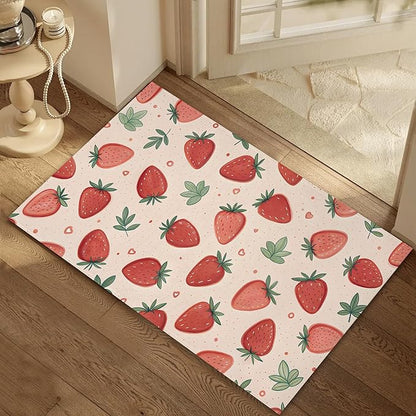 Watercolor Strawberry Front Door Mat,Anti-Slip Pink Sweet Fruits Entrance Indoor Rug Mat,Low Profile Door Mat Entrance,Doormats for Home Kitchen Bedroom Porch, Hallways 30 x 17 Inch