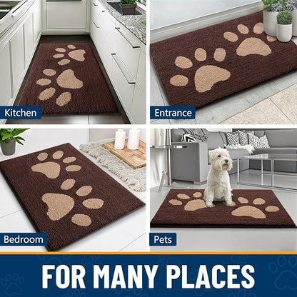 Smiry Dog Door Mat for Muddy Paws, Absorbs Moisture and Dirt, Low-Profile Entryway Mat with Non-Slip Backing, Entry Indoor Outdoor Doormat for Inside Floor (40x32 Inches, Brown, Paw)