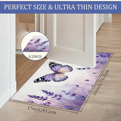 Purple Butterfly Welcome Mat,Watercolor Lavender Indoor Rugs for Entryway,Anti-Slip Low Profile Doormats Porch Mats for Front Door Stairway Rug Living Room Floor Mat 30 x 17 Inch