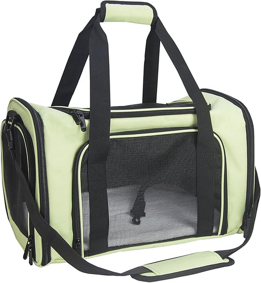 Soft Sided Carrier for Small Medium Cats Dogs ,Removable Pad Collapsible Travel Pet Carrier Large Green