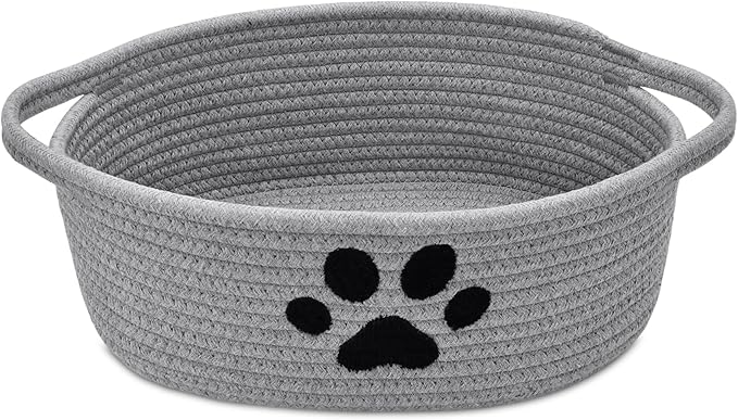 ABenkle Small Woven Basket with Handle, Cute Dog Paw Baskets for Gifts Empty, Decorative Rope Woven Storage Dog Toy Basket, Nursery Baskets for Baby Shower, 12" x 8" x 5"