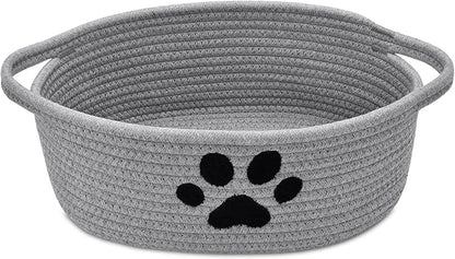 ABenkle Small Woven Basket with Handle, Cute Dog Paw Baskets for Gifts Empty, Decorative Rope Woven Storage Dog Toy Basket, Nursery Baskets for Baby Shower, 12" x 8" x 5"