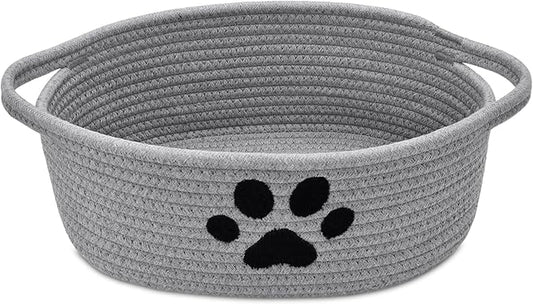 ABenkle Small Woven Basket with Handle, Cute Dog Paw Baskets for Gifts Empty, Decorative Rope Woven Storage Dog Toy Basket, Nursery Baskets for Baby Shower, 12" x 8" x 5"