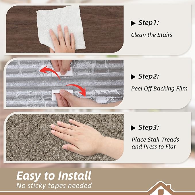 BEQHAUSE Edging Stair Treads for Wooden Steps 9" x 28", Non Slip Carpet Stair Treads Indoor Stair Runners, Soft Stair Rugs, Machine Washable, 100% Polyester, TPE Backing, 15pcs, Beige