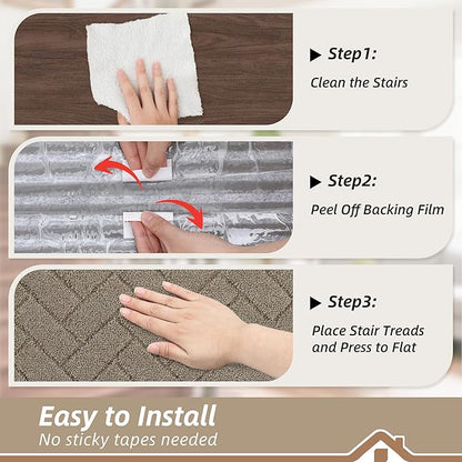 BEQHAUSE Edging Stair Treads for Wooden Steps 9" x 28", Non Slip Carpet Stair Treads Indoor Stair Runners, Soft Stair Rugs, Machine Washable, 100% Polyester, TPE Backing, 15pcs, Beige