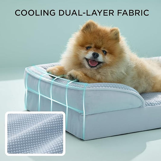 Bedsure Orthopedic Dog Beds for Small Dogs - Washable Small Dog Cat Bed Waterproof, Comfort Pet Couch Sofa with Washable Removable Cover, Pets Bed with Nonskid Bottom, Cooling Blue, 24"