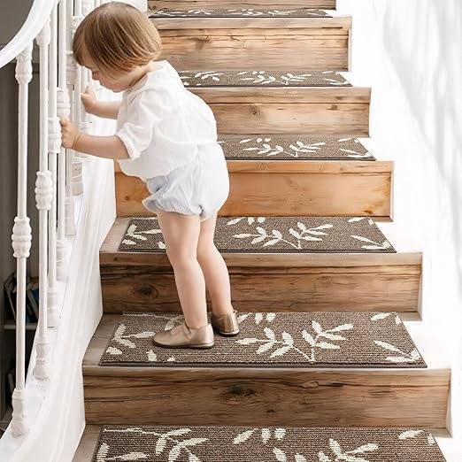 Stair Treads for Wooden Steps Non Slip Stair Carpet, 4 Pack Stair Runners Indoor Stair Rugs for Elders and Pets Reusable Staircase Step Treads Covers, 30x8 Inches, Brown