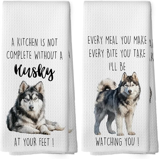 Husky Dog Kitchen Towels Set of 2, Funny Dog Kitchen Decor, Dogs Gifts for Women Men Hand Towel, Pet Owner Gift Decorative Tea Towels Dish Towel 16x24 Inch