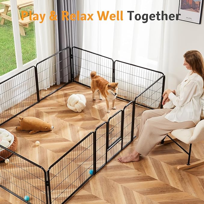 NEWBULIG Dog Playpen for Indoor 40 Inch 4 Panels - Portable Heavy Duty Metal Pet Exercise Pen, Foldable Small Medium Large Dog Puppy Playpen Fence for Outdoor RV, Camping, Yard, Garden