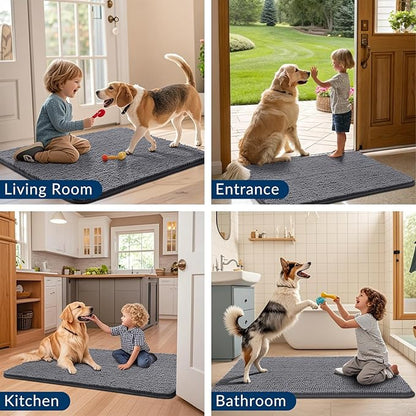 Smiry Dog Door Mat for Muddy Paws 54x32, Absorbs Moisture and Dirt Doormat, Non-Slip Washable Quick Dry Chenille Front Door Mat Indoor Entrance, Entryway Carpet for Inside Floor, Dark Grey