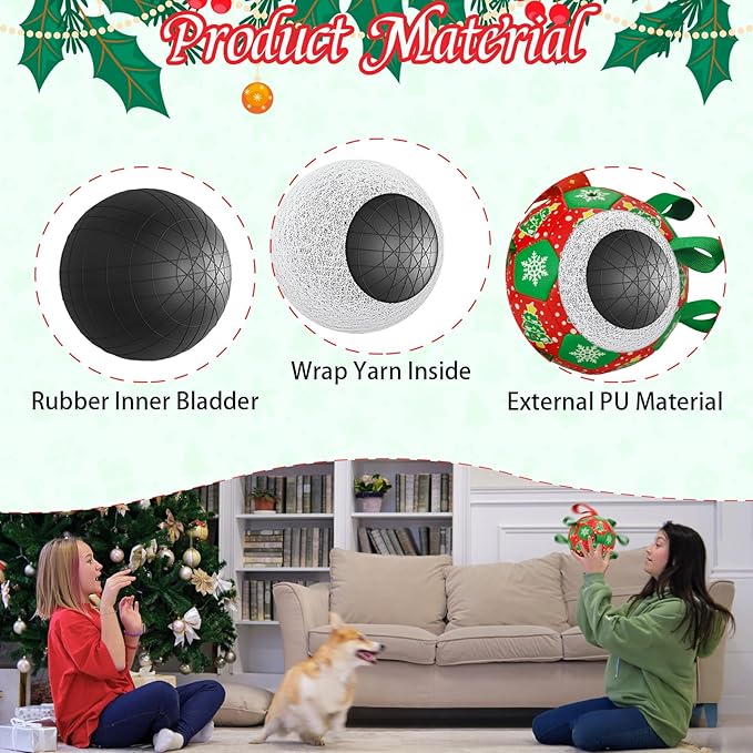 Dog Soccer Toy with Straps Christmas Dog Interactive Ball Toy for Tug of War Christmas Dog Tug Ball Toy with Xmas Tree Snowflower Pattern for Medium Large Dogs(Number 2)