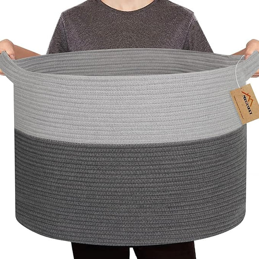 Extra Large Rope Basket, XXXL Woven Storage Basket, Large Blanket Storage for Living Room, Kids Room Toy Organizer Bin, Dog Toy Stuffed Animal Basket, Pillow Throw Blanket Holder, 22"x14"
