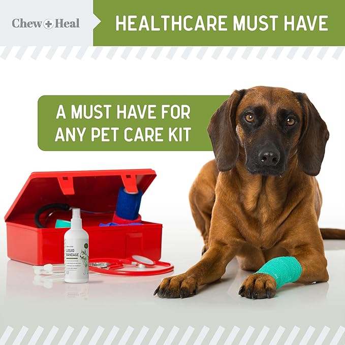 Chew + Heal Labs Pet Liquid Bandage for Dogs - 8 oz Spray with Aloe - Wound Care for Dogs Including Cuts, Scrapes, and Stitches - Breathable and Waterproof