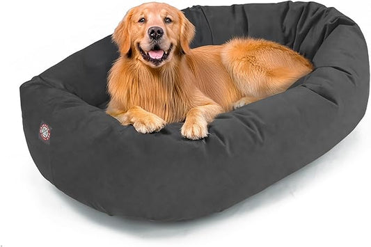 Majestic Pet Suede Shredded Memory Foam Mix Calming Dog Bed Washable - Cozy Soft Round Dog Bed with Spine for Head Support - Fluffy Donut Dog Bed, 40 Inch, Gray