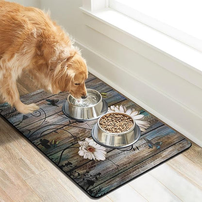 Dog Food Mats for Floors Absorbent, Cat Food Mat - Pet Cat Feeding Mat Quick Dry, Dog Bowl Mats for Water, Pet Supplies Feeding Placemat 12" x 20" Daisy