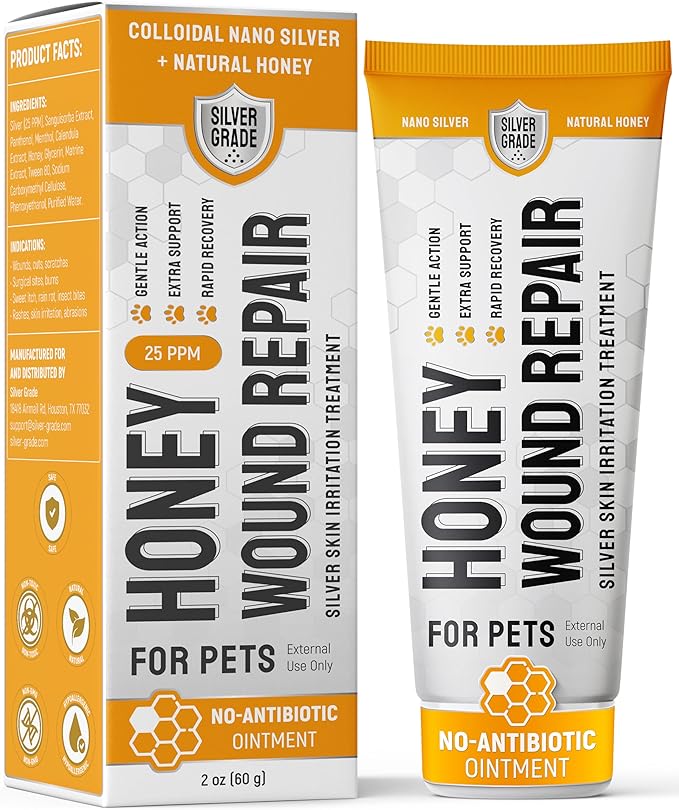 Dog Wound Care with Honey & Colloidal Silver for Scratches & Skin Irritations – Cat & Dog Hot Spot Treatment Gel Works as Honey Rapid Wound Repair for Horses – Suits All Pet Ages & Breeds – 2-Oz Tube