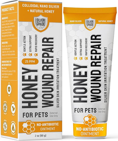 Dog Wound Care with Honey & Colloidal Silver for Scratches & Skin Irritations – Cat & Dog Hot Spot Treatment Gel Works as Honey Rapid Wound Repair for Horses – Suits All Pet Ages & Breeds – 2-Oz Tube