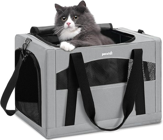 Pecute Cat Carrier Stable, Pet Carrier with Hidden Anxiety Relief Partition & Stable Steel Frame, Safe Cat Carrier for Car Travel, Soft-Sided Dog/Cat Carrier Bag for Pets Up to 11lbs, Gray