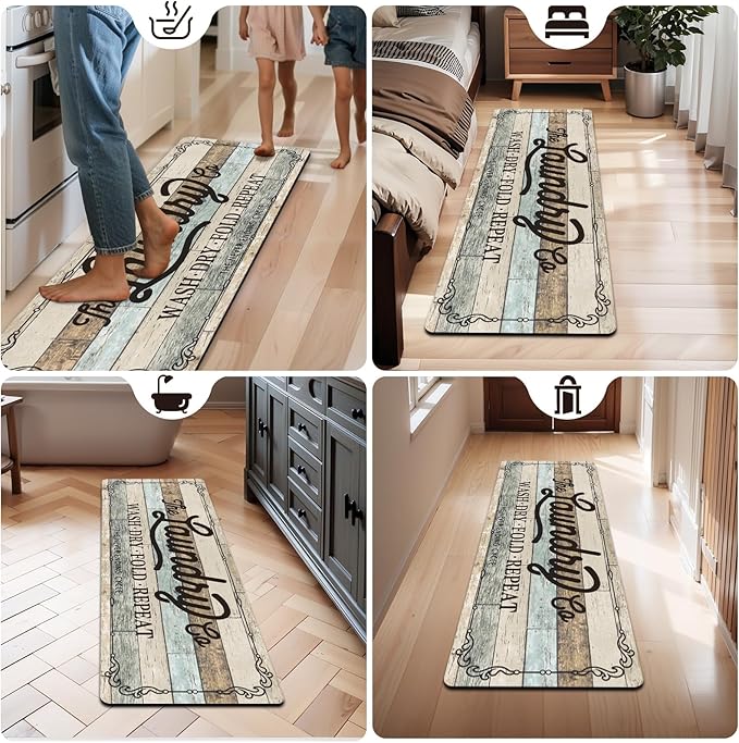 Pauwer Laundry Room Rug Runner 20"x60" Waterproof Rubber Laundry Mat Non Slip Kitchen Mats for Floor Washable Floor Mat Runner Rug for Farmhouse Mudroom Washroom Bathroom Decor