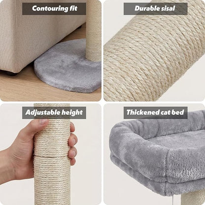 Geelin 39” H Cat Tree Tower with Thick Scratching Posts Sisal 11.8 x 15.7” Cat Bed for Sofa Side for Indoor Large Cats and Kittens Adjustable Height Easy Assembly Heavy Duty, Grey