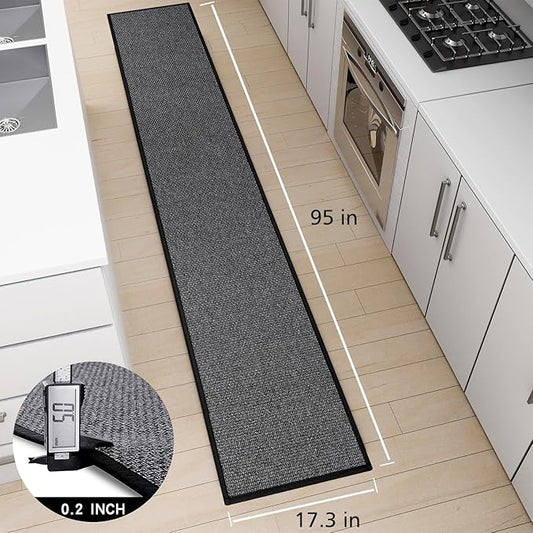 Kitchen Mat 1 PCS, Cushioned Non Slip Rugs for Kitchen Floor, Absorbent Runner Comfort Standing Mats Washable for Kitchen, Office, Home (Black, 17.3"x95")