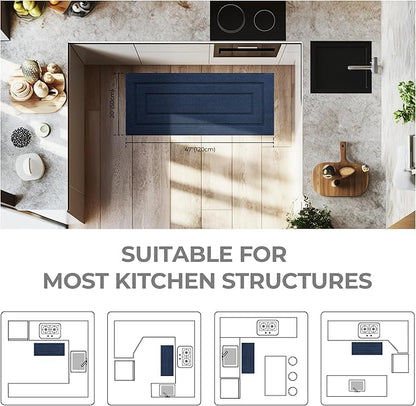 GRANNY SAYS Kitchen Mats for Floor Resist Dirt Kitchen Rugs Non Slip Washable, Long Rug Runner for Sink Laundry Thick Durable Polypropylene Comfort Standing, 47" x 20", Deep Blue