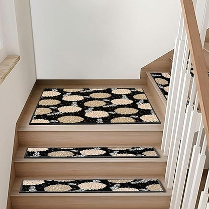 Non-Slip Carpet Stair Treads 7PCS, 8"x30" Peel and Stick Stair Runner for Wooden Steps Indoor, Washable Reusable Adhesive Backing, Pet-Friendly Safety Mats for Kids, Elders, Dogs