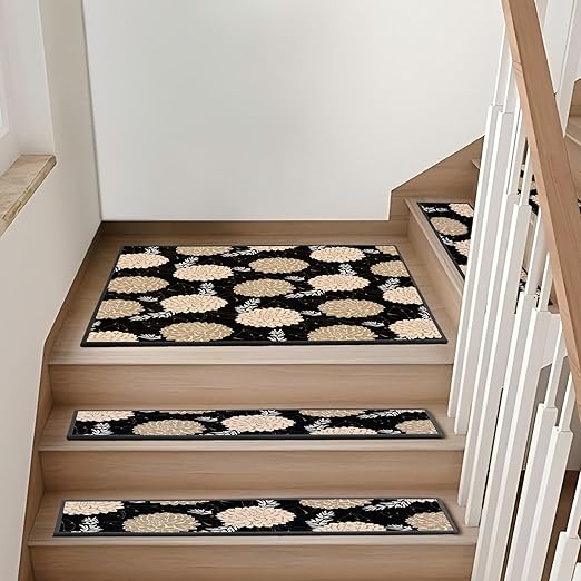 Non-Slip Carpet Stair Treads 15PCS, 8"x30" Peel and Stick Stair Runner for Wooden Steps Indoor, Washable Reusable Adhesive Backing, Pet-Friendly Safety Mats for Kids, Elders, Dogs