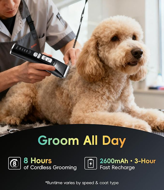 FENICE PEAK Dog Grooming Clippers for Thick Heavy Coats 3 Speeds Low Noise Pet Grooming Kit Cat Eletric Clipper with 10FC Ceramic & Stainless Steel Blade,Black