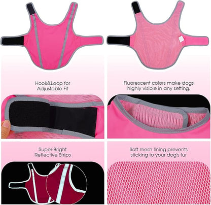 FUAMEY Dog Reflective Vest for Large Dogs,Dog Hunting Vest High-Visibility Dogs Safety Vest for Night Walking Water-Resistant Service Pet Gear Adjustable Outdoor Activities Pink XXXL