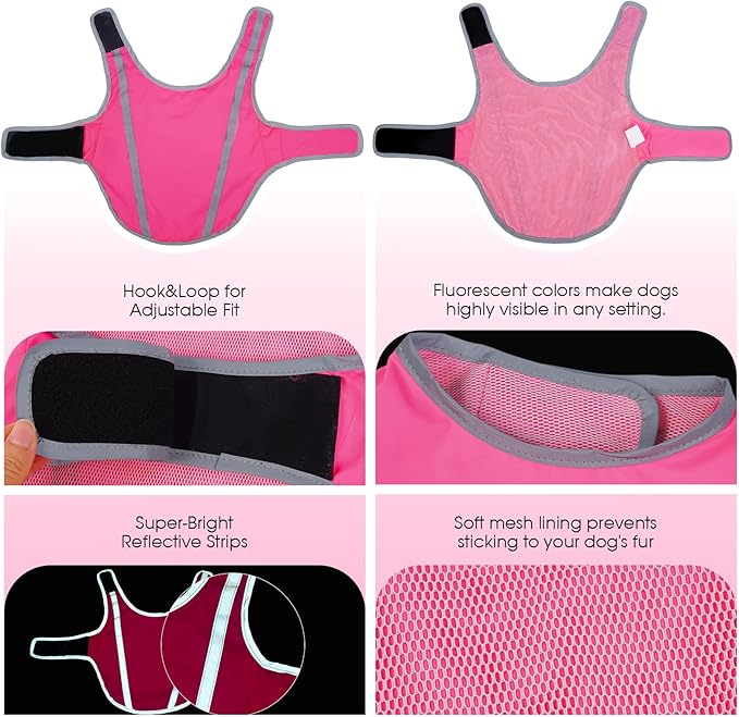 FUAMEY Dog Reflective Vest for Medium Dogs,Dog Hunting Vest High-Visibility Dogs Safety Vest for Night Walking Water-Resistant Service Pet Gear Adjustable Outdoor Activities Pink M