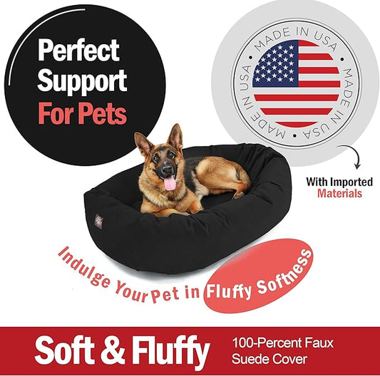 Majestic Pet 52 Inch Suede Calming Dog Bed Washable – Cozy Soft Round Dog Bed w/Spine Support for Dogs to Rest Head - Fluffy Donut Dog Bed 52x35x11 (Inch) - Round Pet Bed X- Large – Black (2025)
