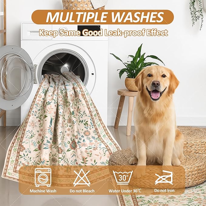 Washable Pee Pads for Dogs 72"x 72", Super Absorbent Boho Reusable Puppy Pads with Colorful Flowers Patterns for Potty Training, Floor, Couch, Bed, and Crate