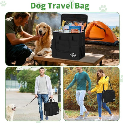 TORIBIO Dog Travel Bag,Large Pet Travel Bag for Supplies with 2 Food Container and Collapsible Bowls,Dog Travel Supplies Organizer Kit for Weekend,Road Trips,Camping
