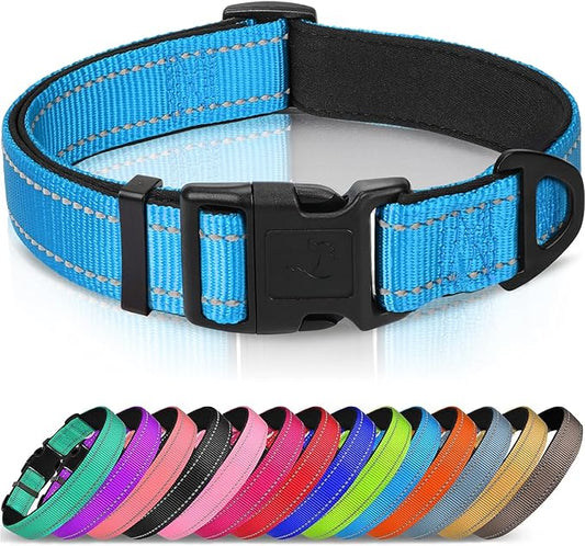 Joytale Reflective Dog Collar, Soft Neoprene Padded, Metal D-Ring, Nylon Pet Collar Adjustable for Extra Large Dogs, SkyBlue, XL