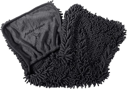Patas Lague Absorbent Dog Towel for Drying Dogs Large, 35''x15'' Extra Large Microfiber Quick Drying Pet Bath Towel with Hand Pockets, Machine Washable Pet Shammy Charcoal