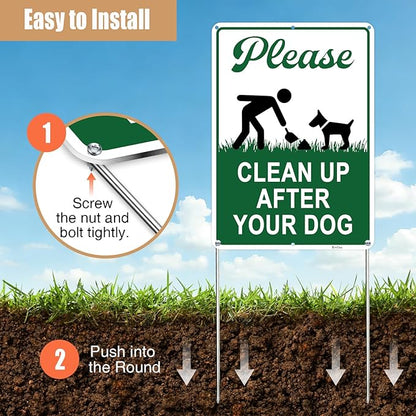 Clean Up After Your Dog Signs, 10x7in Optional Accessory Bundle, Please Pick Up Your Dog Poop, no poop signs for yard Keep Off Grass,2pc,zinclue