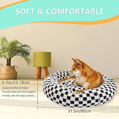 31 Inch Calming Dog Bed for Medium Dogs, Round Anti-Anxiety Warm Bed, Soft Cozy Anti-Slip Donut Washable Pet Bed, Fits up to 50 lbs Pets