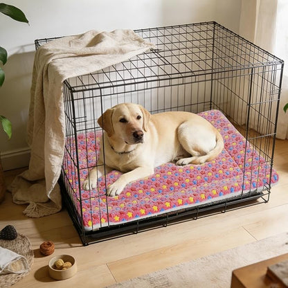 Mora Pets Dog Crate Pad - Ultra Soft Pet Bed With Cute Star Print, Washable Mat for Large Medium Small Dogs, Reversible Fleece Kennel Liner, Cat Bed 41 x 29 Inch Pink