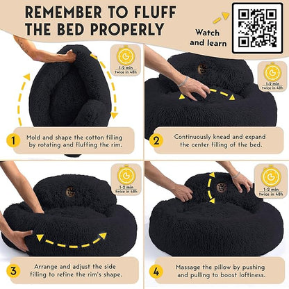 PetJett Calming Dog Bed Medium Size Dog - 30'' Donut Bed, Anti-Slip & Washable Super Soft Fluffy Plush Round Bed, Anti-Anxiety Premium Comfort Pet Bed, Fits Dogs up to 45 lbs - Black