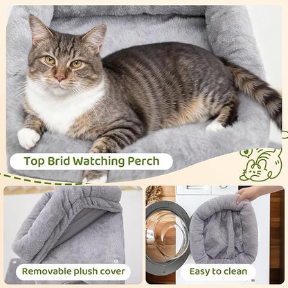 Woochpet 32inch Tall Cat Tree with 2 cat condo for Adult Cats Cozy Cat Tower with Scratching Post and Scrather Board for Cats of Different Ages.（Light Grey）