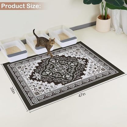 Glittme Cat Litter Mat with Non-Slip Bottom Litter Box Mat 47"X35" Litter Trapping Mat Easy to Clean Washable Cat Food Mat for Kitty,XXL