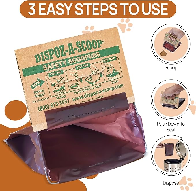 Dispoz-A-Scoop® 250 Pack"Scoop-Seal-Dispose” Dog Pooper Scooper with Bag Attachment, No-Touch Pooper Scoopers Solution, Portable Pooper Scooper for Dogs Large and Small, Dog Poop Scooper for Yard Walk